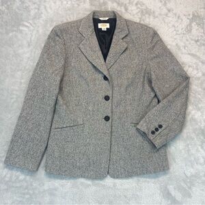 Talbots Blazer Size 12 Black & White Tweed 3 Button Front Lined Jacket